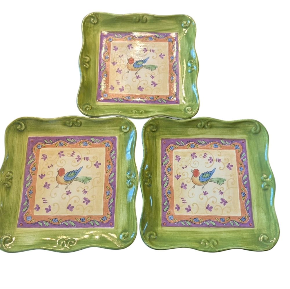 Sango Green and Purple Square Ceramic Plates